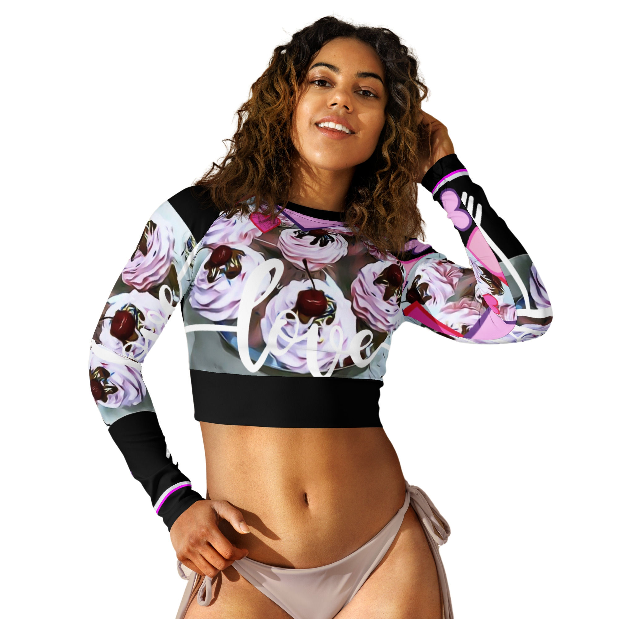 Dezicakes Cake Cupcakes Long Sleeve Crop Top