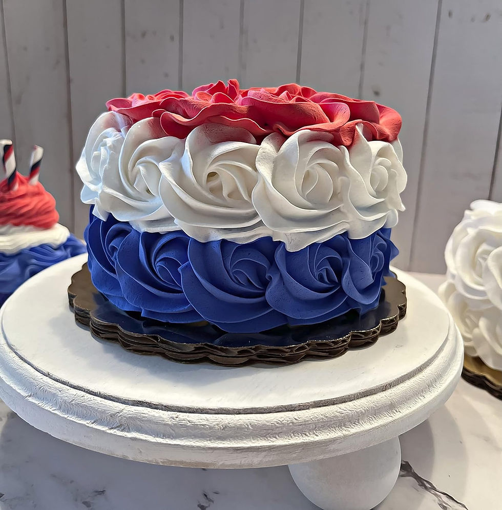 Thumbnail: Dezicakes Fake Cake Red White Blue Rosette Cake