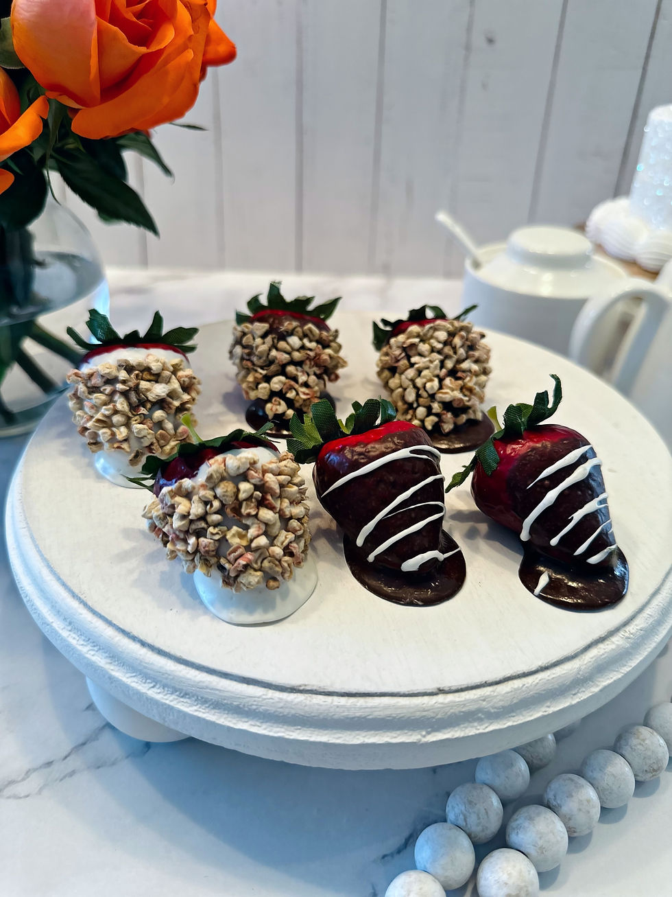 Thumbnail: 2" Chocolate Dipped w/ Nuts Fake Strawberries Set of 6
