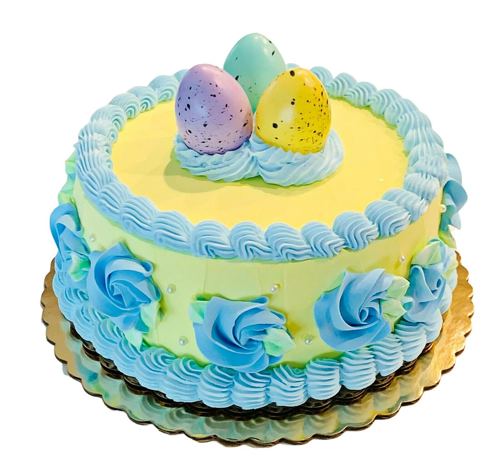 Dezicakes Fake Easter Cake Yellow Blue with Eggs