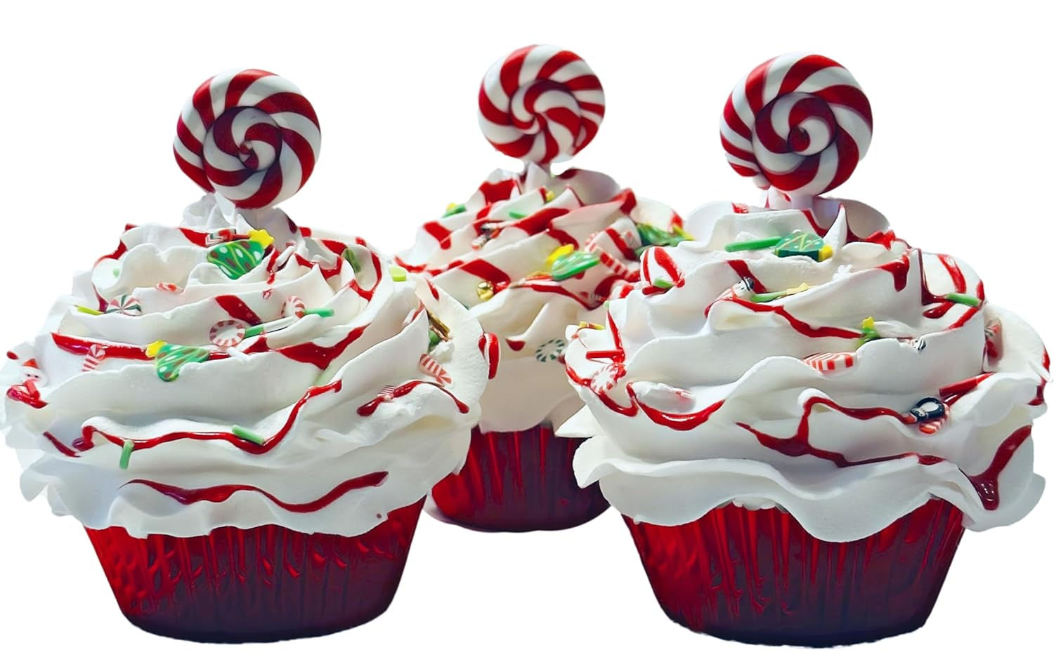 (3) Christmas Candyland Fake Cupcakes 3.5"x5"