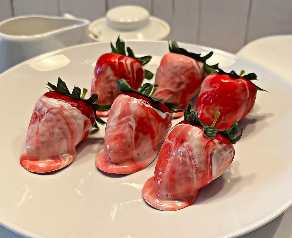 Thumbnail: 2" White Dipped Swirled Valentine Fake Strawberries Set of 6