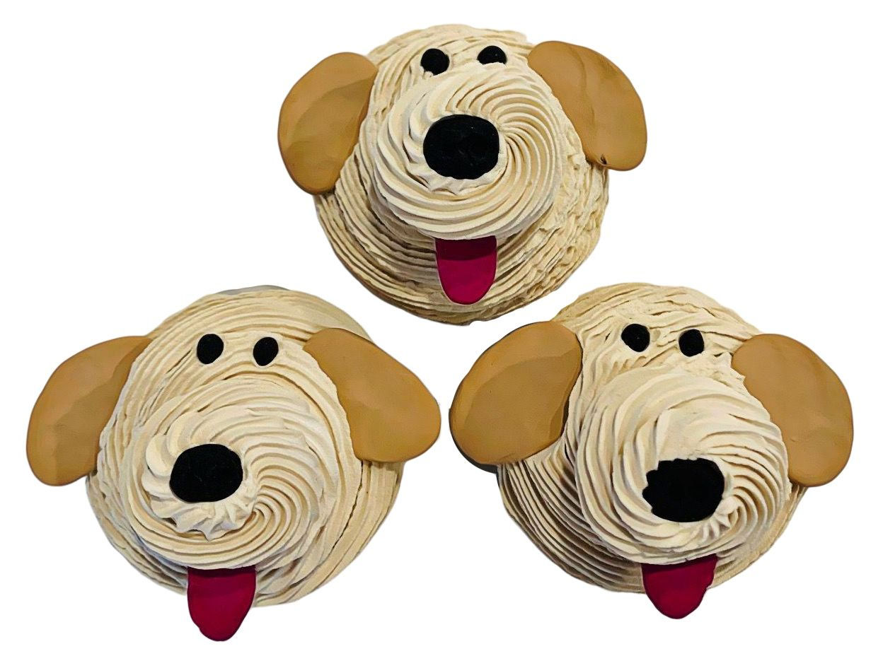 (3) Beige Puppy Dog Fake Cupcakes 4"x4.5"