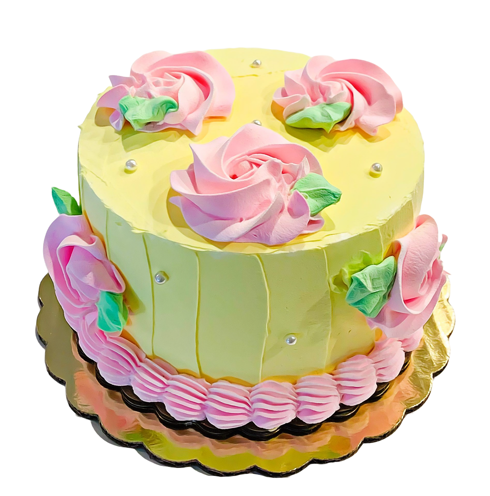 Dezicakes FakeCake Yellow with Pink Flowers