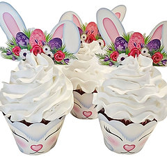 (3) White Easter Bunny Fake Cupcakes 3.5"x5.5"