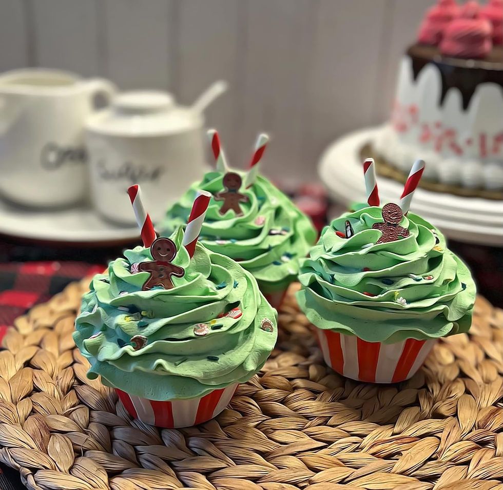 Thumbnail: (3) Green Christmas Gingerbread Man Fake Cupcakes 3.5"x 4.5"