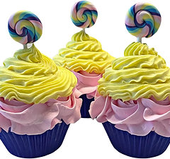 (3) Yellow & Pink Swirly Lollipop Fake Cupcakes 3.5"x5"