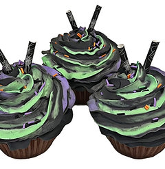 (3) Halloween Purple & Black Fake Cupcakes 3.5"x4.5"