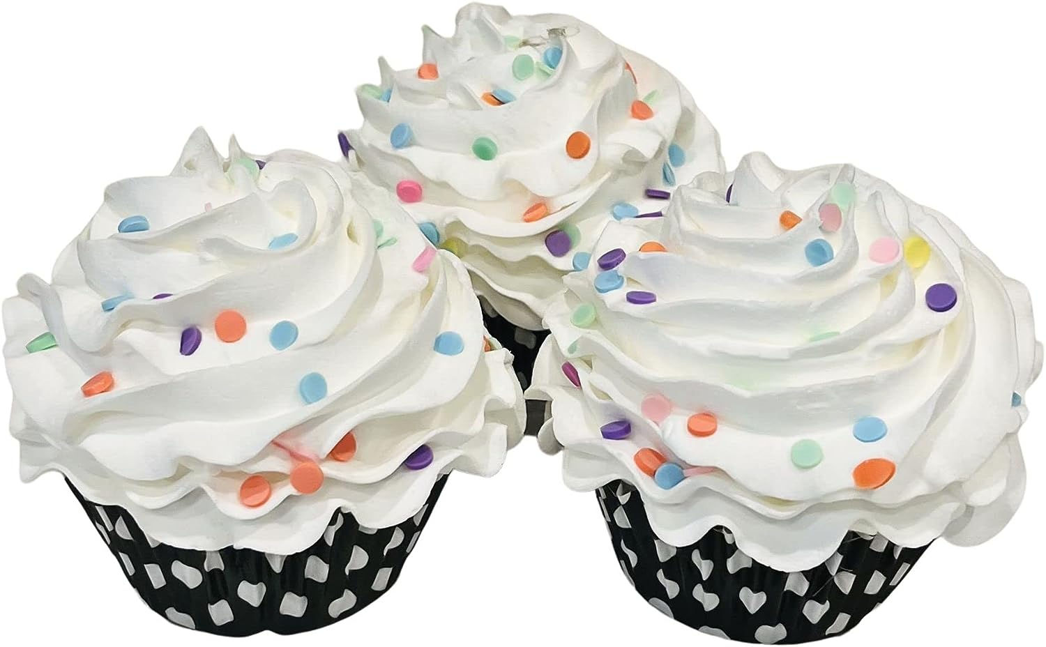 (3) White Confetti Fake Cupcakes 3.5"x3.5"