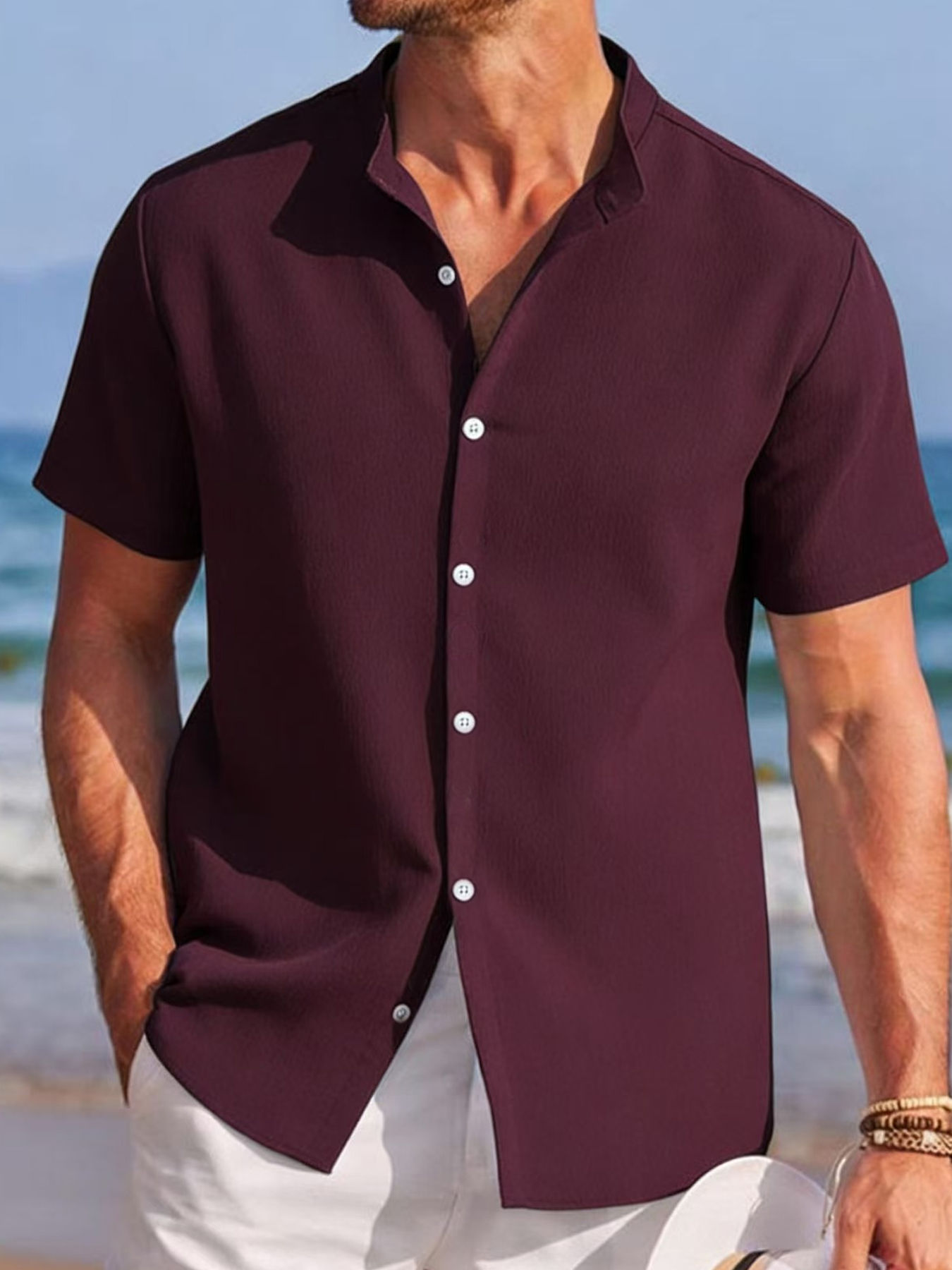 Summer Fashion Men's Short Sleeve Button Down Henley Shirts Casual Solid Beach S