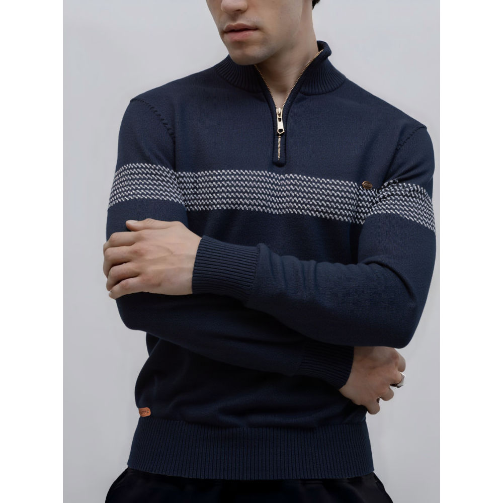 AIOPESON Men's Zipper Sweater Striped Design Knitted Warm Half Zip Pullover Autu