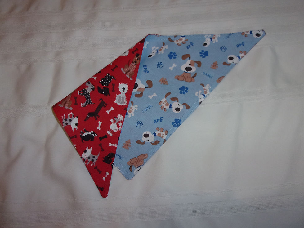 Thumbnail: Red Dogs in PJs/Blue Floppy Eared Dogs Tied Bandana