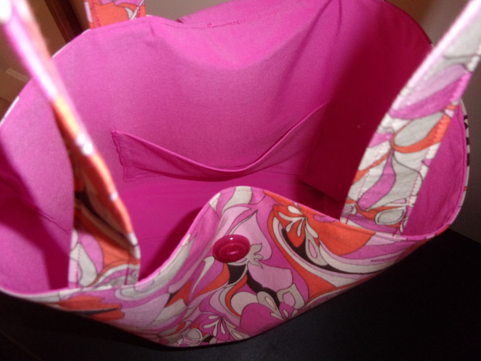 Thumbnail: Buttoned Pink Floral Lined Tote Bag (Medium)