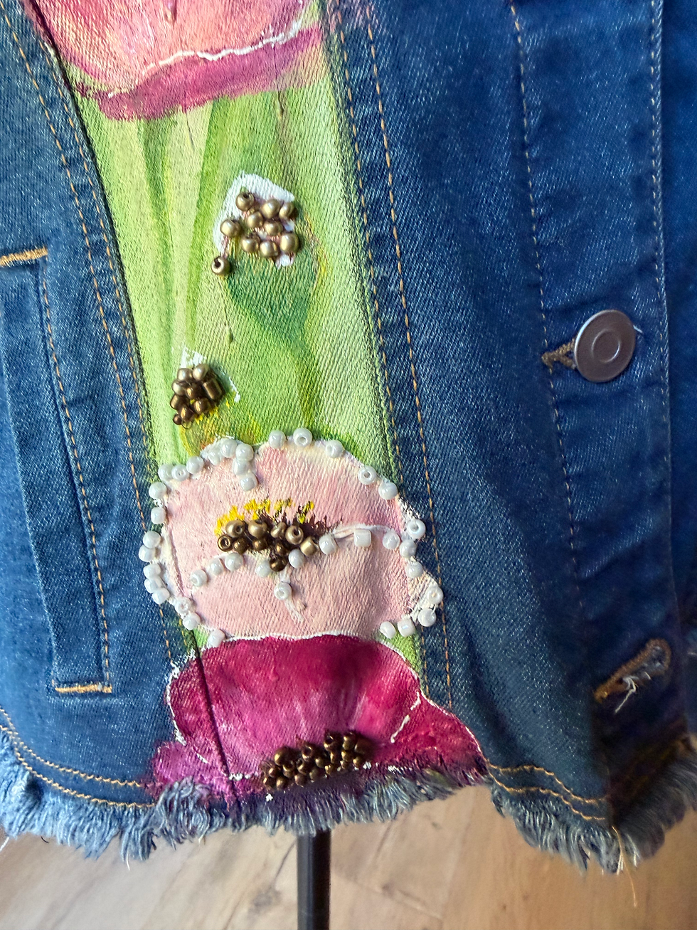 Thumbnail: Field of Dreams - Beaded Hand -Painted Denim Jacket