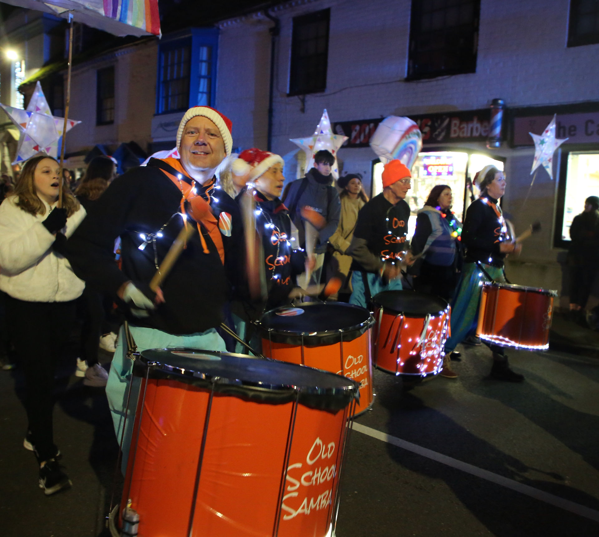 Old School Samba drummers at the Light Up New Romney event in Kent