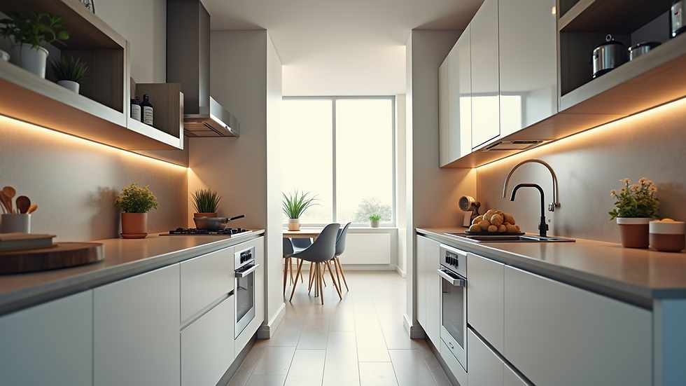 Eye-level view of a beautifully renovated kitchen with modern appliances