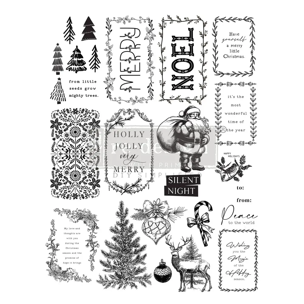 Tampon Etiquettes Noël/ 'Merry & Bright Christmas Tags', Redesign by Prima
