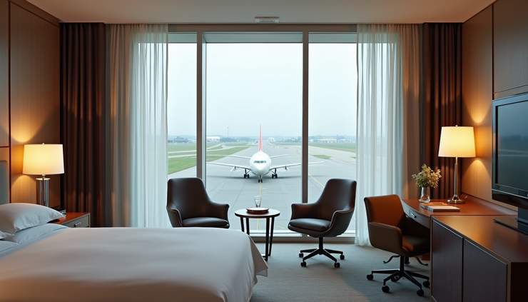 High angle view of hotel room with airport view in Mexico City