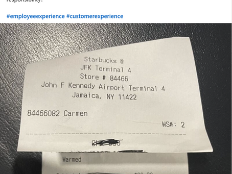 A Starbucks customer walks into JFK, grabs a latte, and walks out with a $0.92 charge for "Employee Benefits & Retention." 