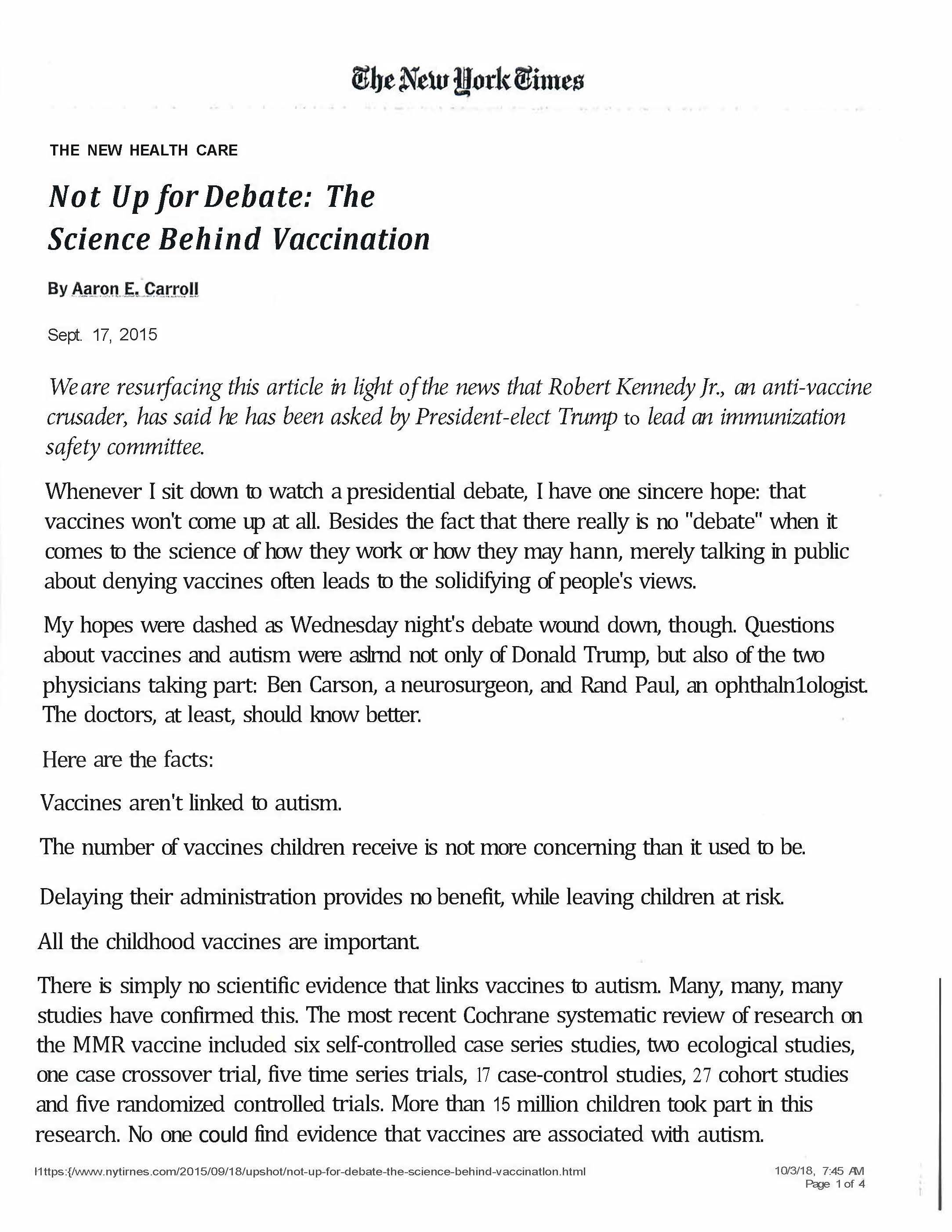 Not Up For Debate Science Behind >> Delmar Pediatrics Pllc Shares A Nyt Article About Vaccinations Not Up For Debate Science Behind >> Delmar Pediatrics Pllc Shares A Nyt Article About Vaccinations