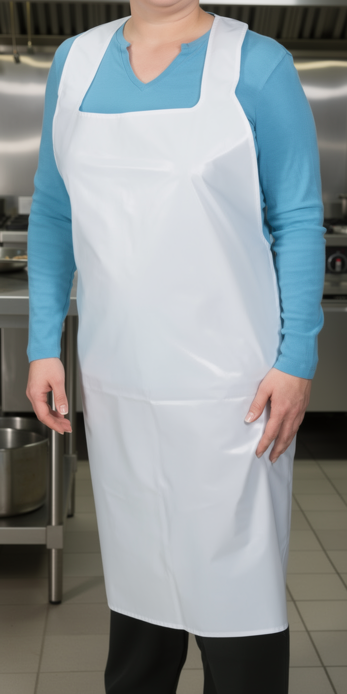 ORIAL DISPOSABLE PLASTIC STAFF APRON WHITE - 100PCS/PKT - REF : CB108