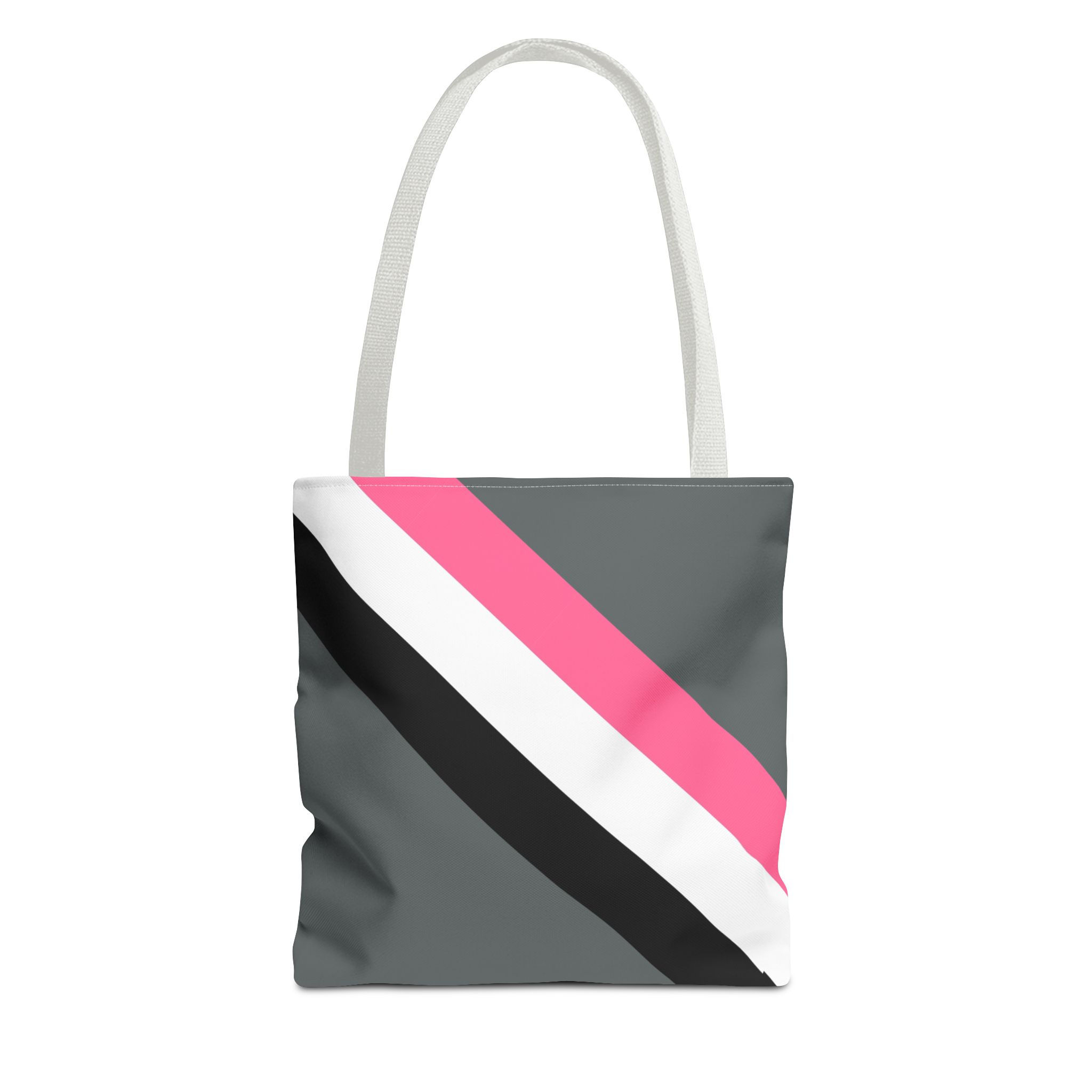 Tote Bag in Black, Gray and Pink Angled Stripes