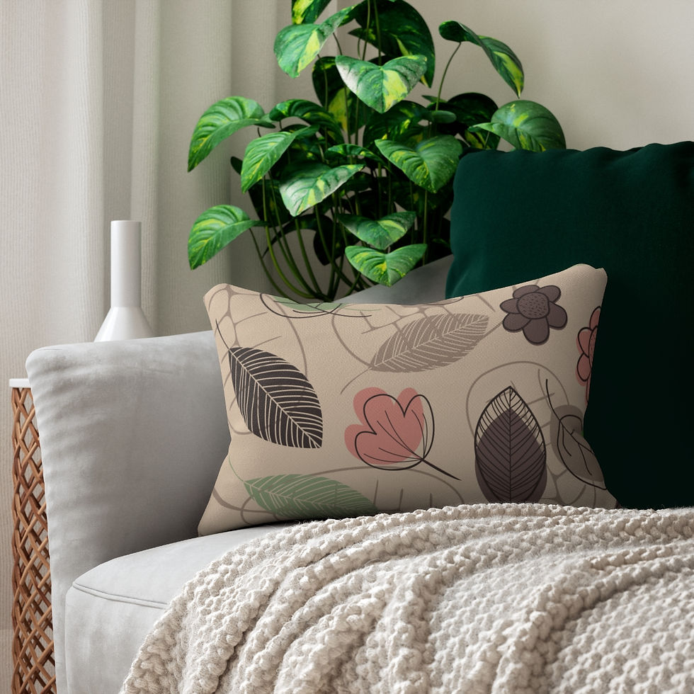 Thumbnail: Lumbar Pillow Flower & Leaves on Tan in Green