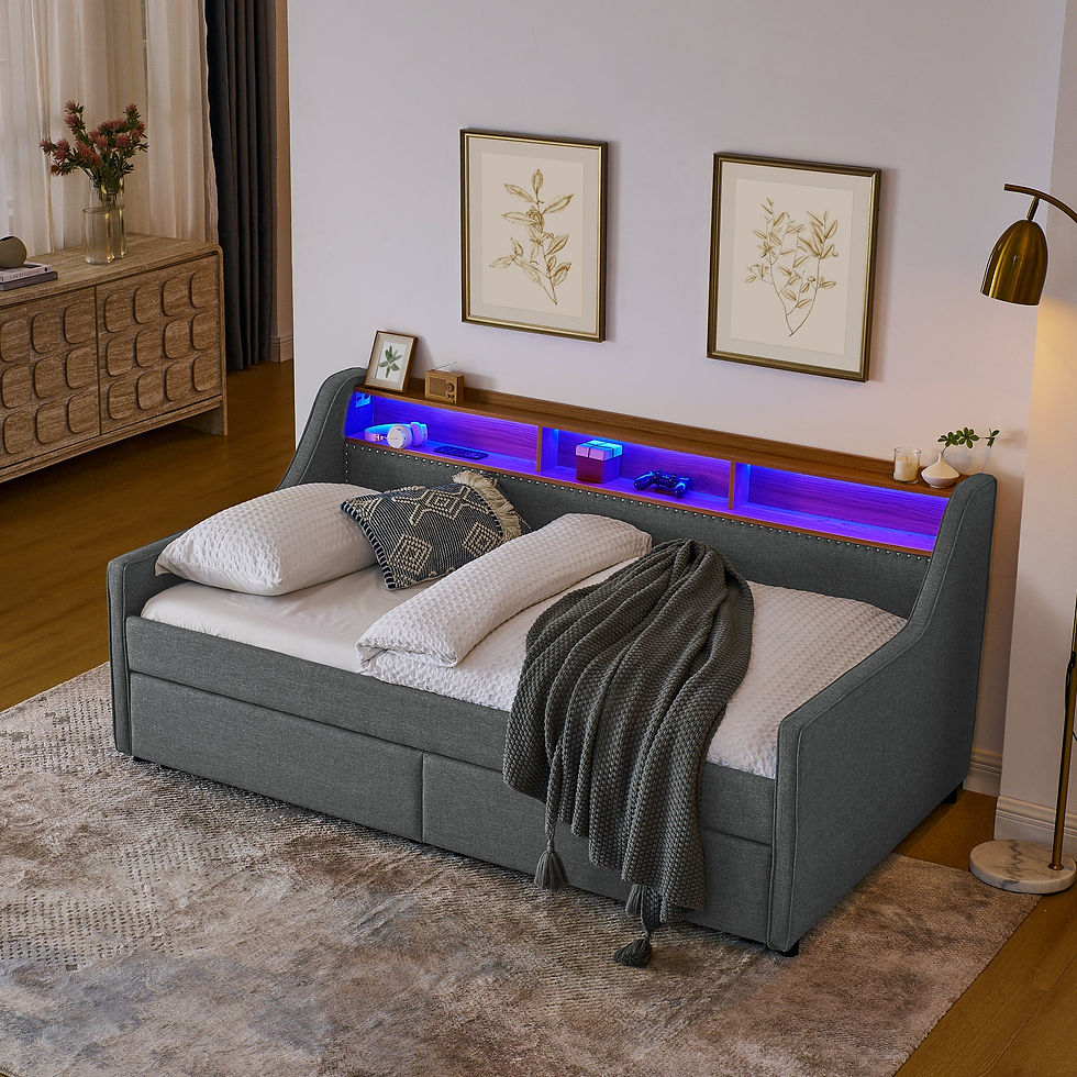 Thumbnail: Twin Size Upholstery Sofa Bed With Three LED Lights