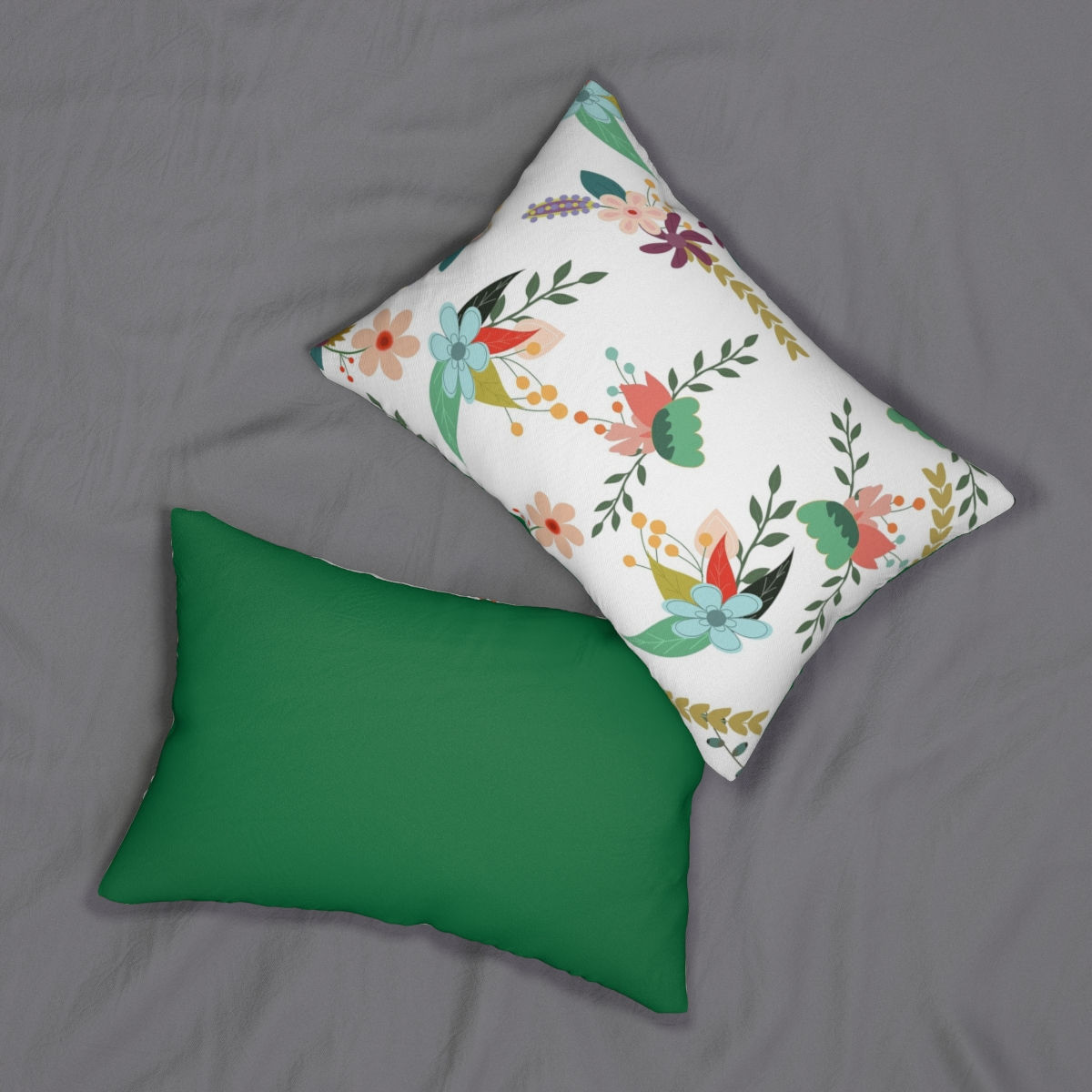 Lumbar Pillow Flower Arrangement in Dark green