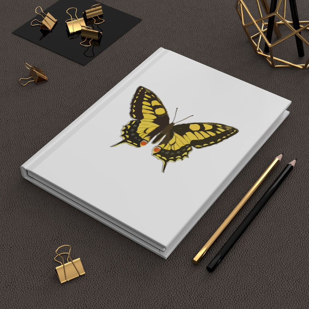 Hardcover Journal Matte Yellow Butterfly