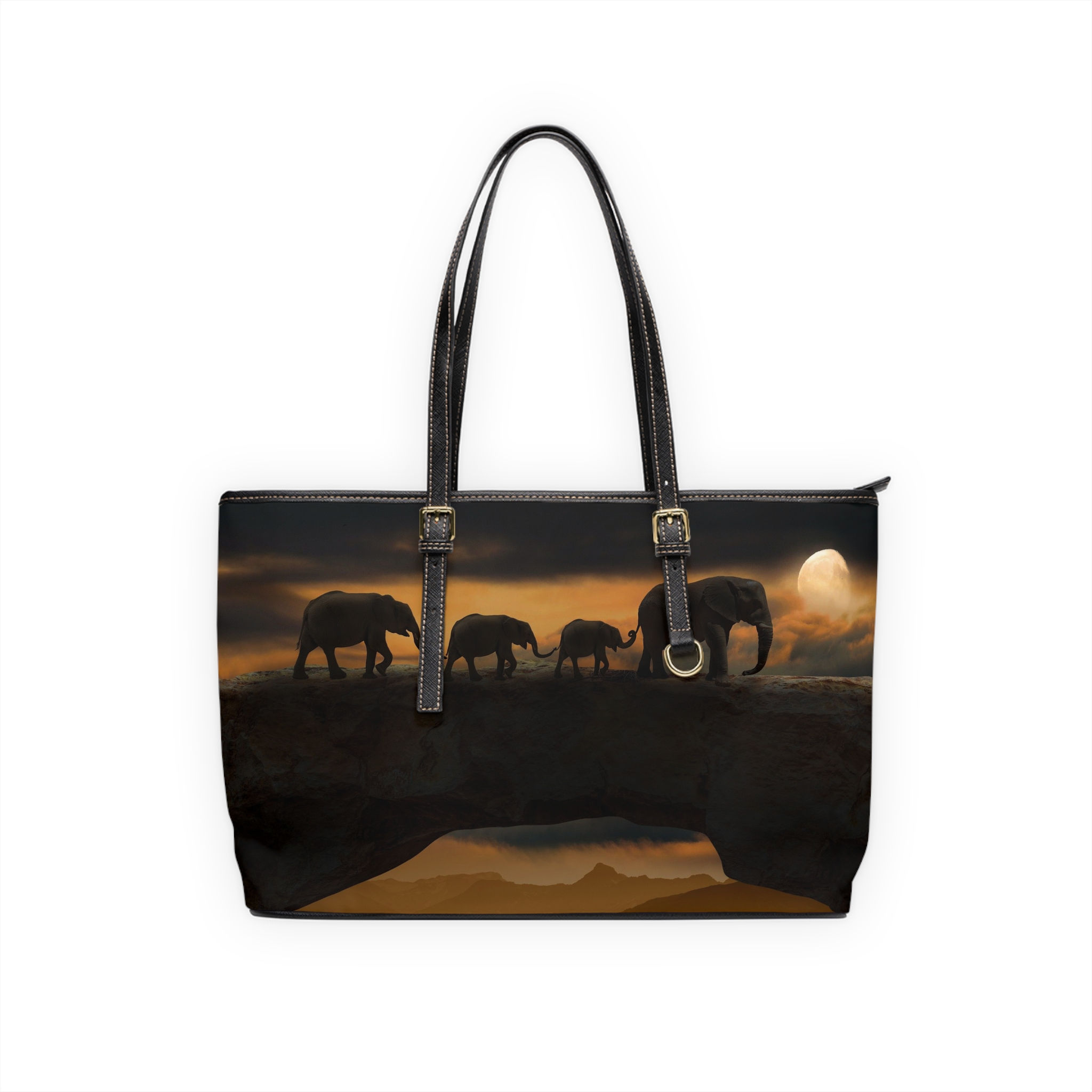 Leather Shoulder Bag Elephant Family