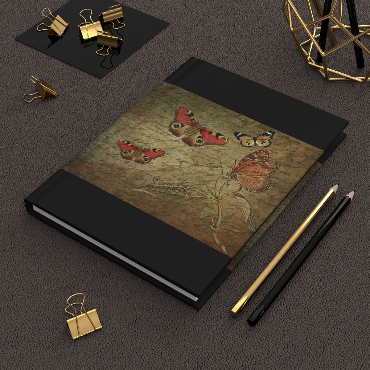 Hardcover Journal Matte Butterflies on Black