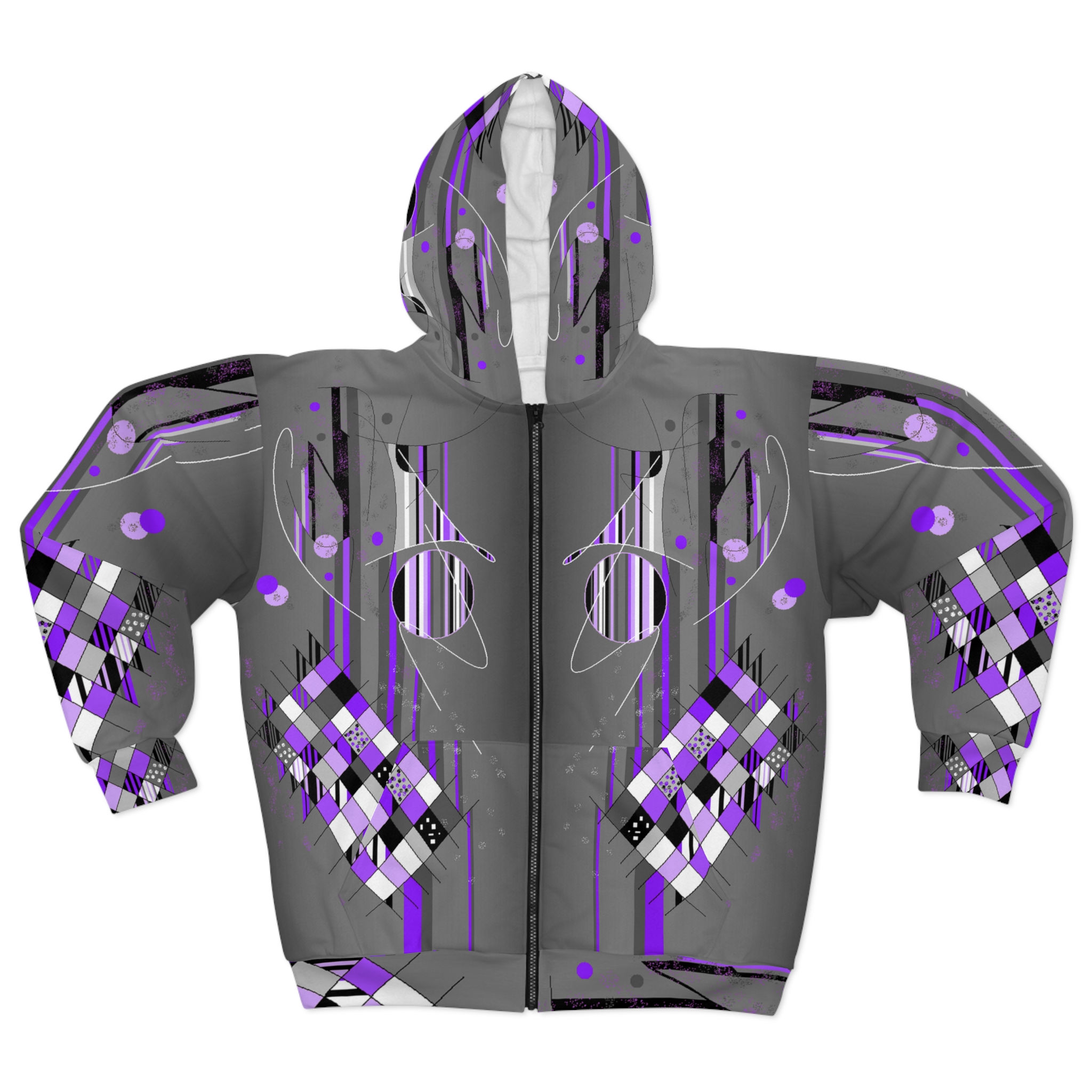  Purple Patch Work Unisex Zipper Hoodie