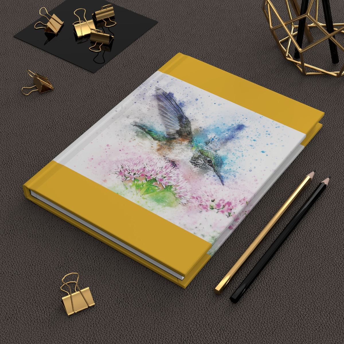 Hardcover Journal Matte Bird on Flower in Yellow