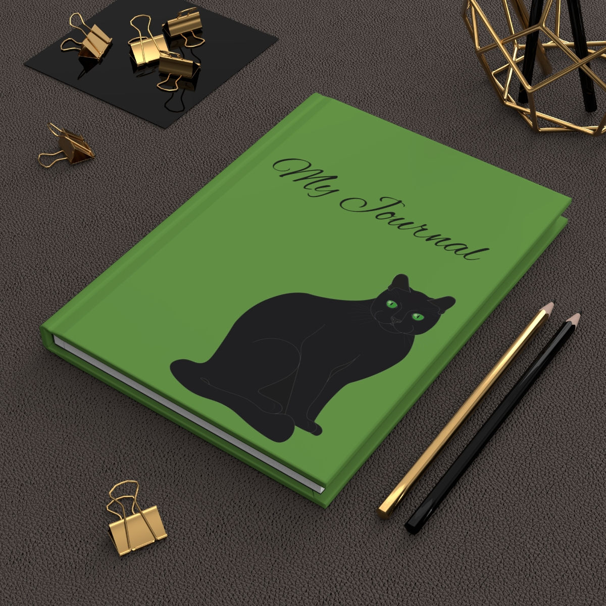 Hardcover Journal Matte Black Cat 2 in Green