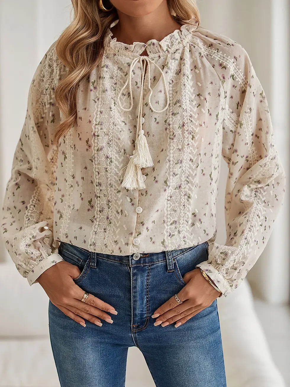 Miniatura: Camicia Estiva in Pizzo Leggera a Fiori