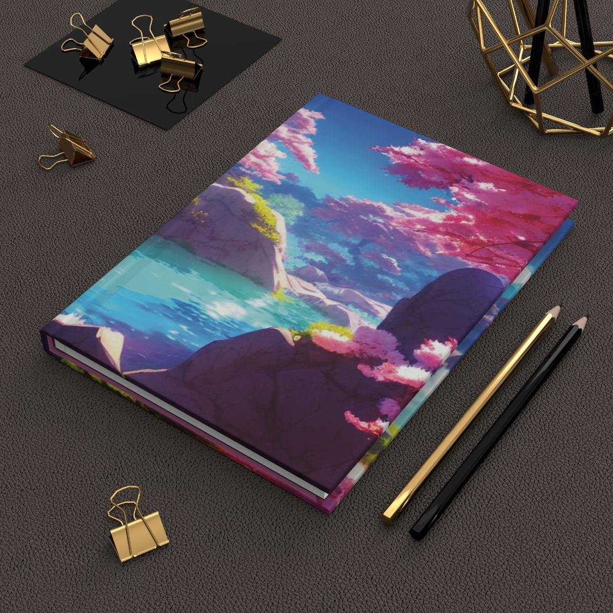 Hardcover Journal Matte Fantasy Japan Mountains Cherry Blossoms