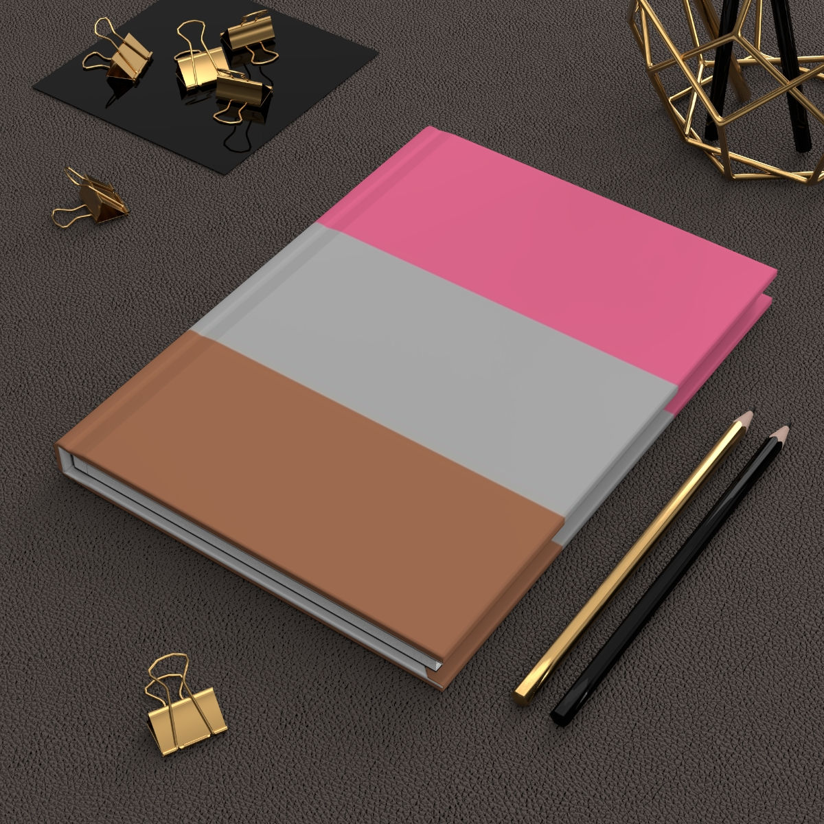 Hardcover Journal Matte Marilyn's Stripes, Brown, Gray, and Pink