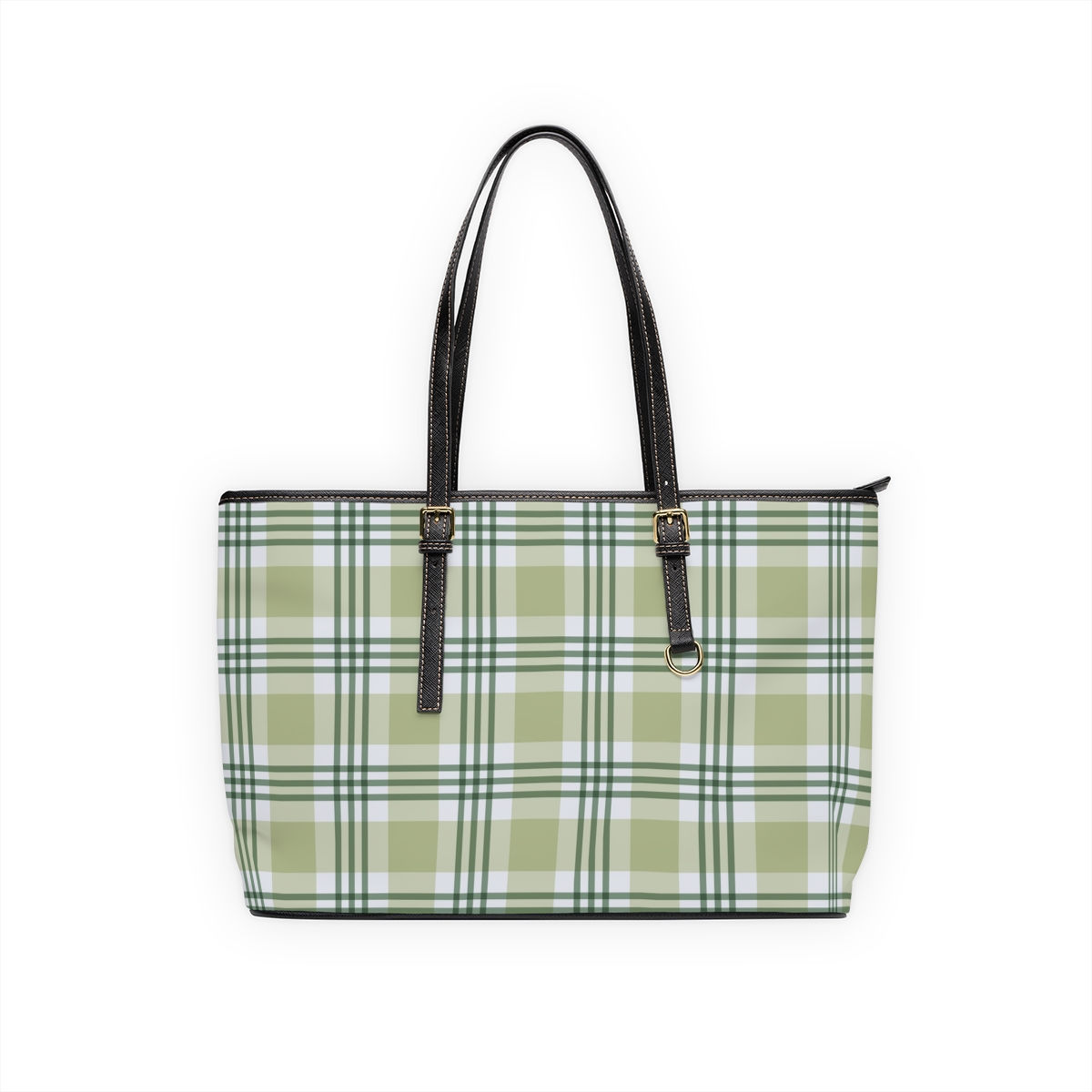 Leather Shoulder Bag in Green Plaid