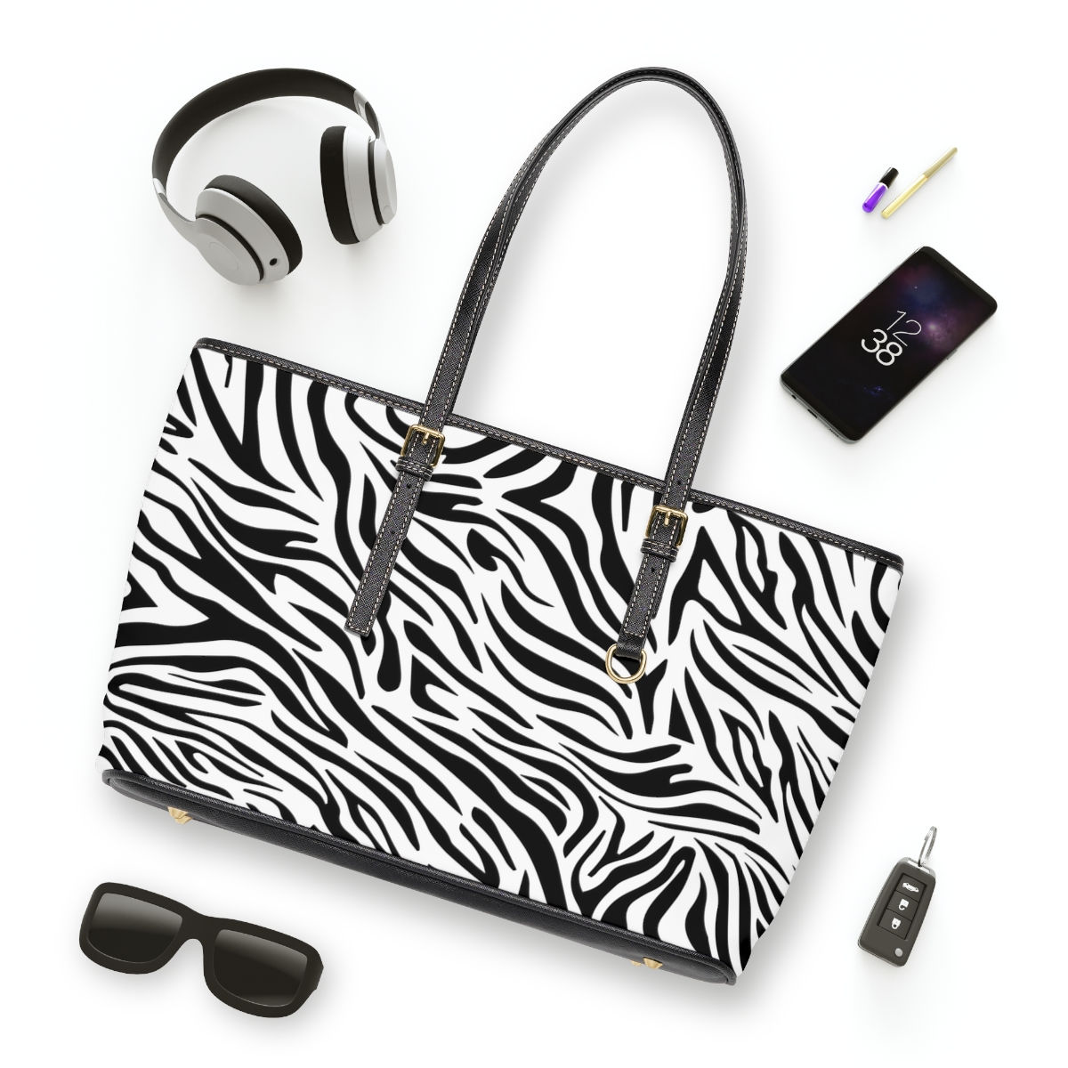 Leather Shoulder Bag in Black and White Design