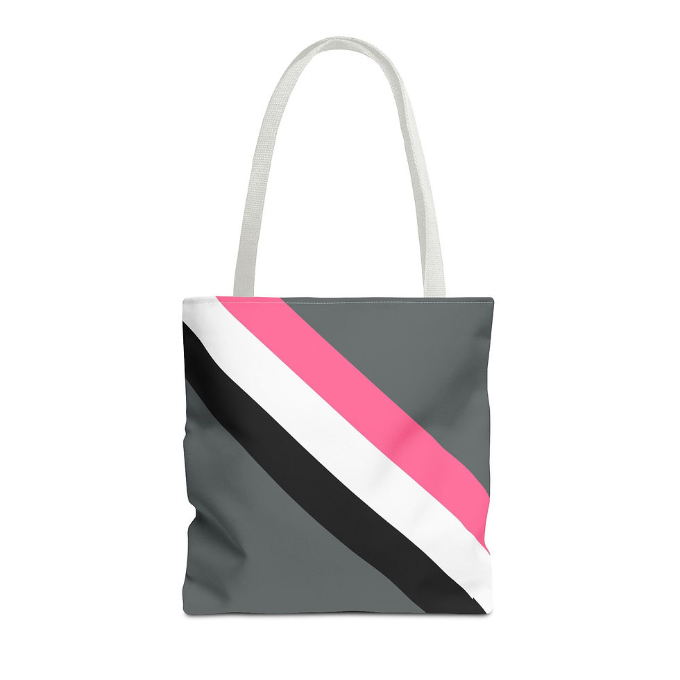 Thumbnail: Tote Bag in Black, Gray and Pink Angled Stripes 