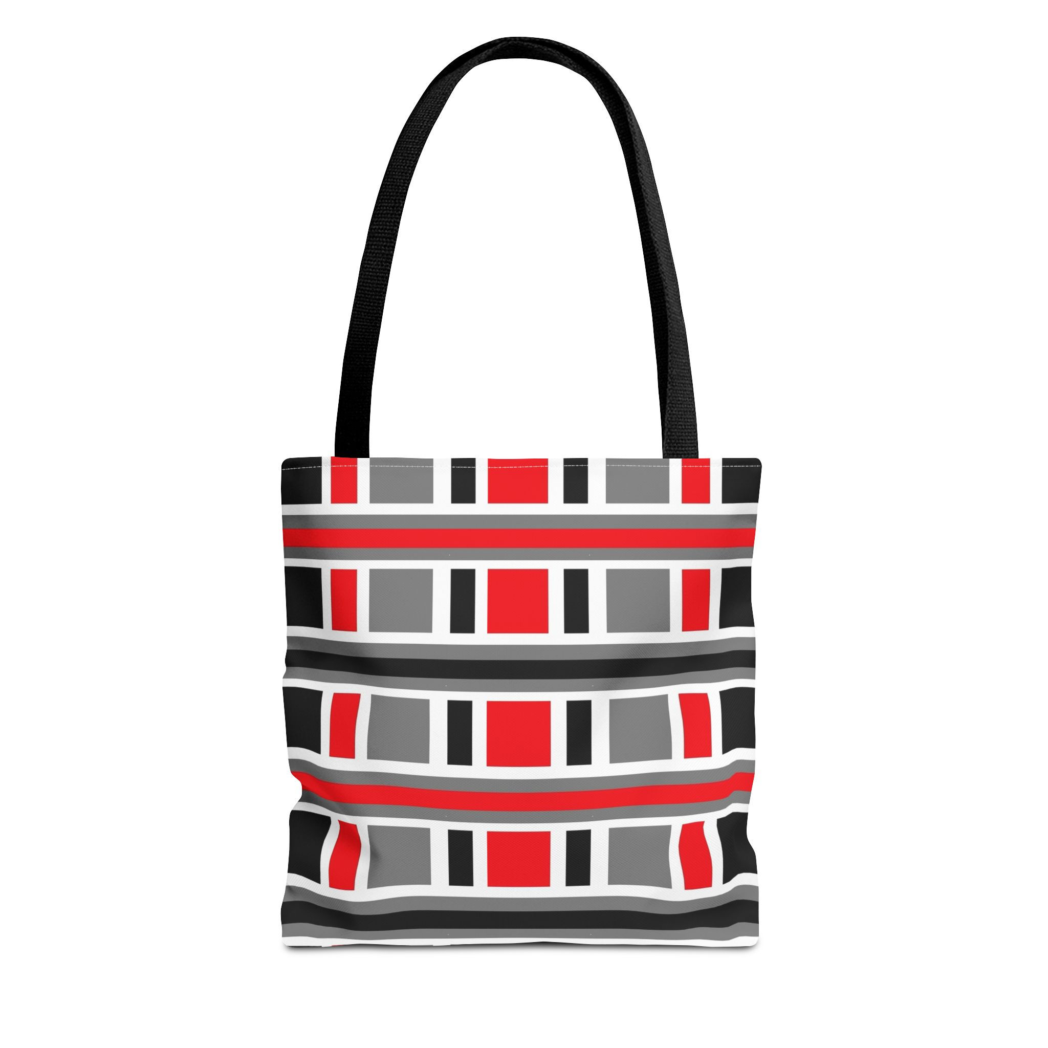 Modern Geometric Tote Bag - Stylish & Versatile Black, Red, and Gray Design