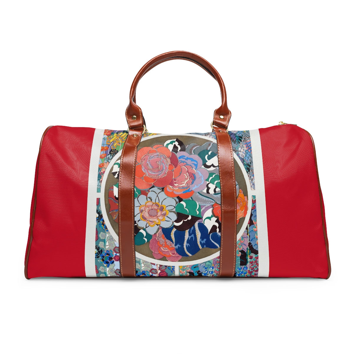 Waterproof Flower Art Deco Bag in Dark Red
