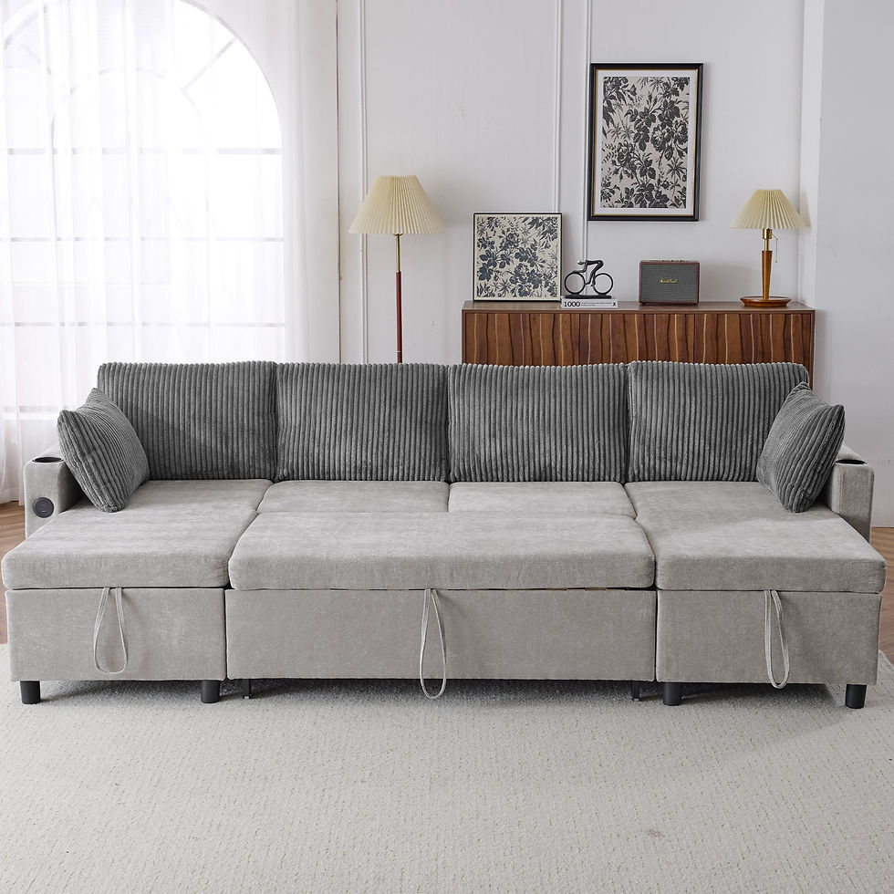 Thumbnail: 111.8" Versatile Sleeper Sofa, Large Storage With Two USB Ports and Cup Holders