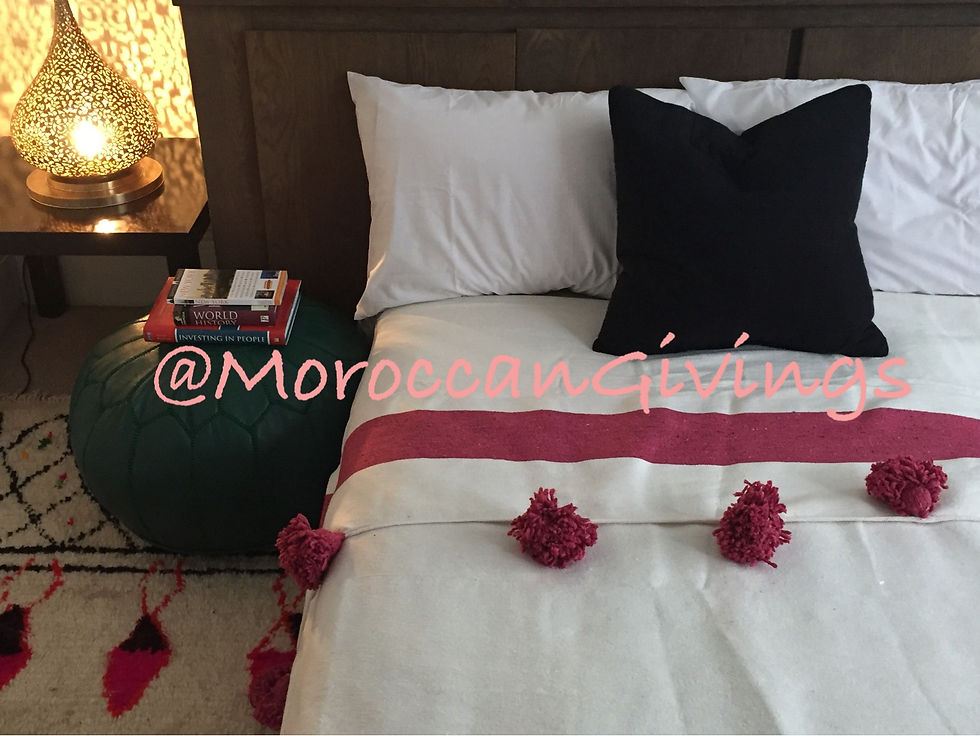 Moroccan Handwoven Pom Pom Blanket ( PB058)