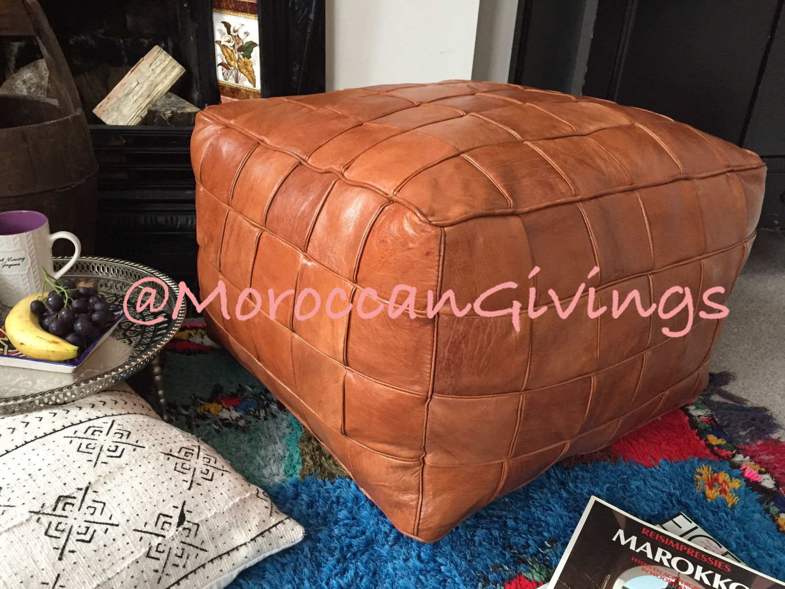 XXL Tally design square Leather Pouffe (TD131)