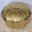 Thumbnail: Faux Leather Pouffe Gold w.White embroidery (P302)