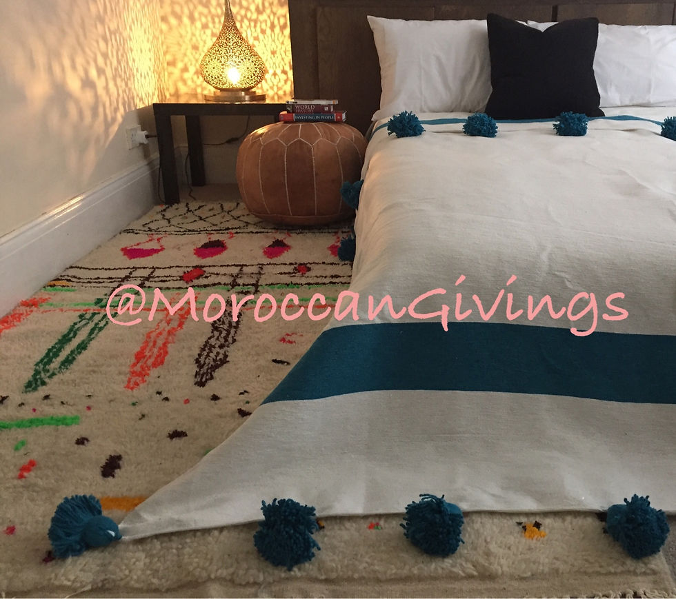 Moroccan Handwoven Pom Pom Blanket ( PB059)