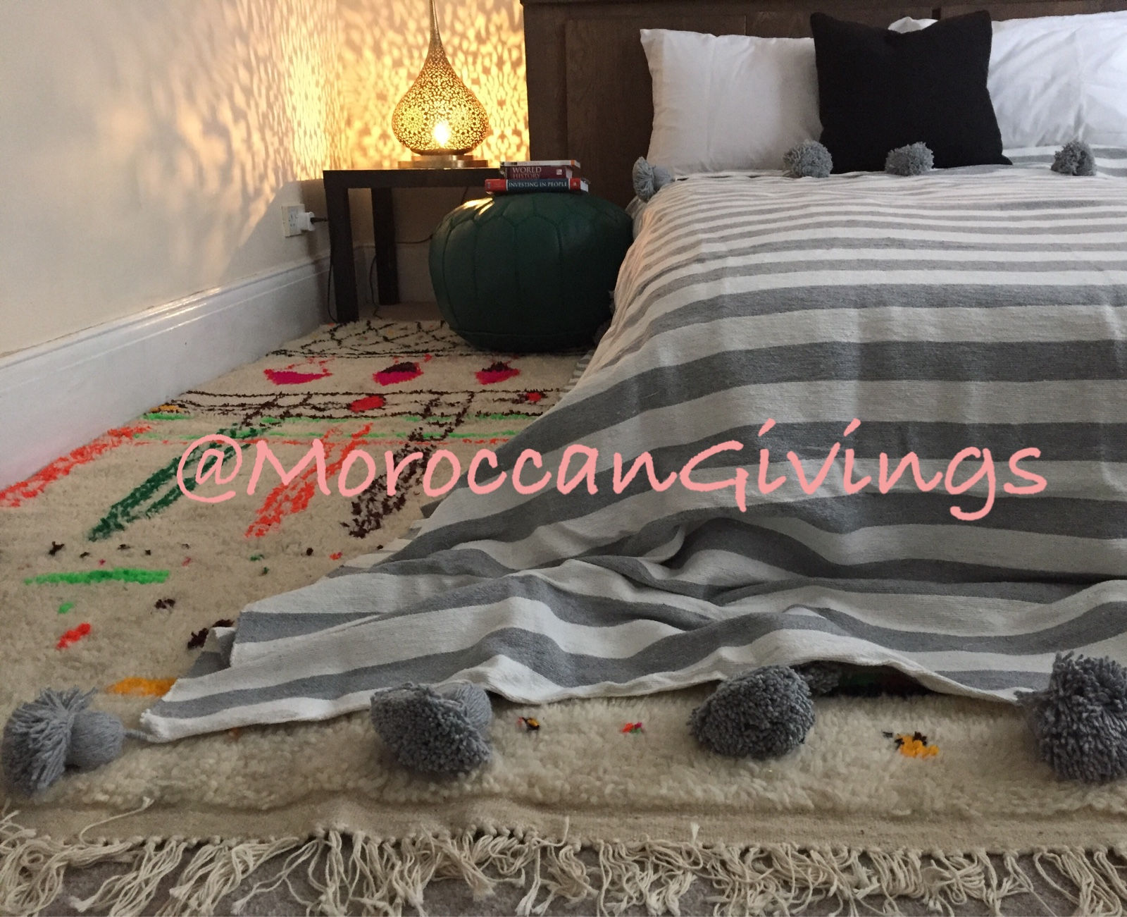 Moroccan Handwoven Pom Pom Blanket ( PB051)