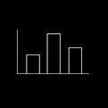 simple bar graph outline, 3 columns, black and white, no numbers or lines, black backgroun